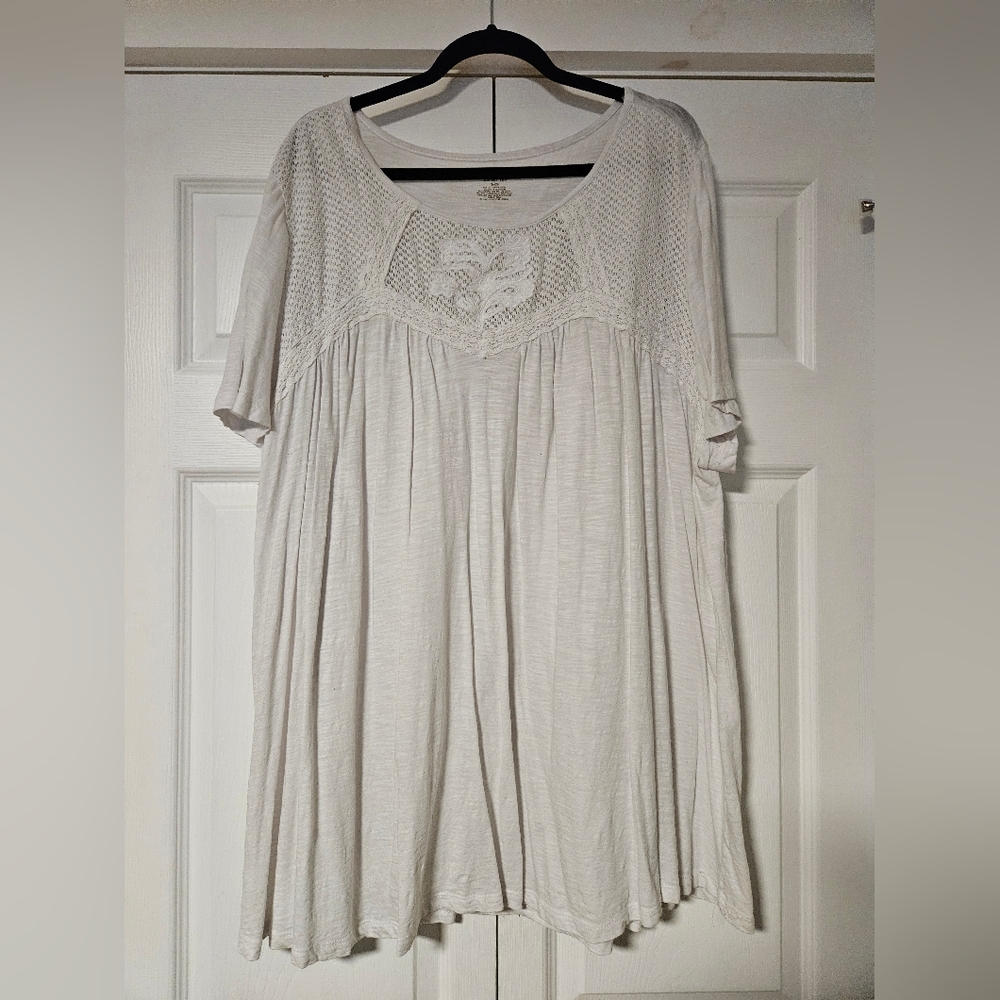 Lane Bryant White Embroidered Swing Tee